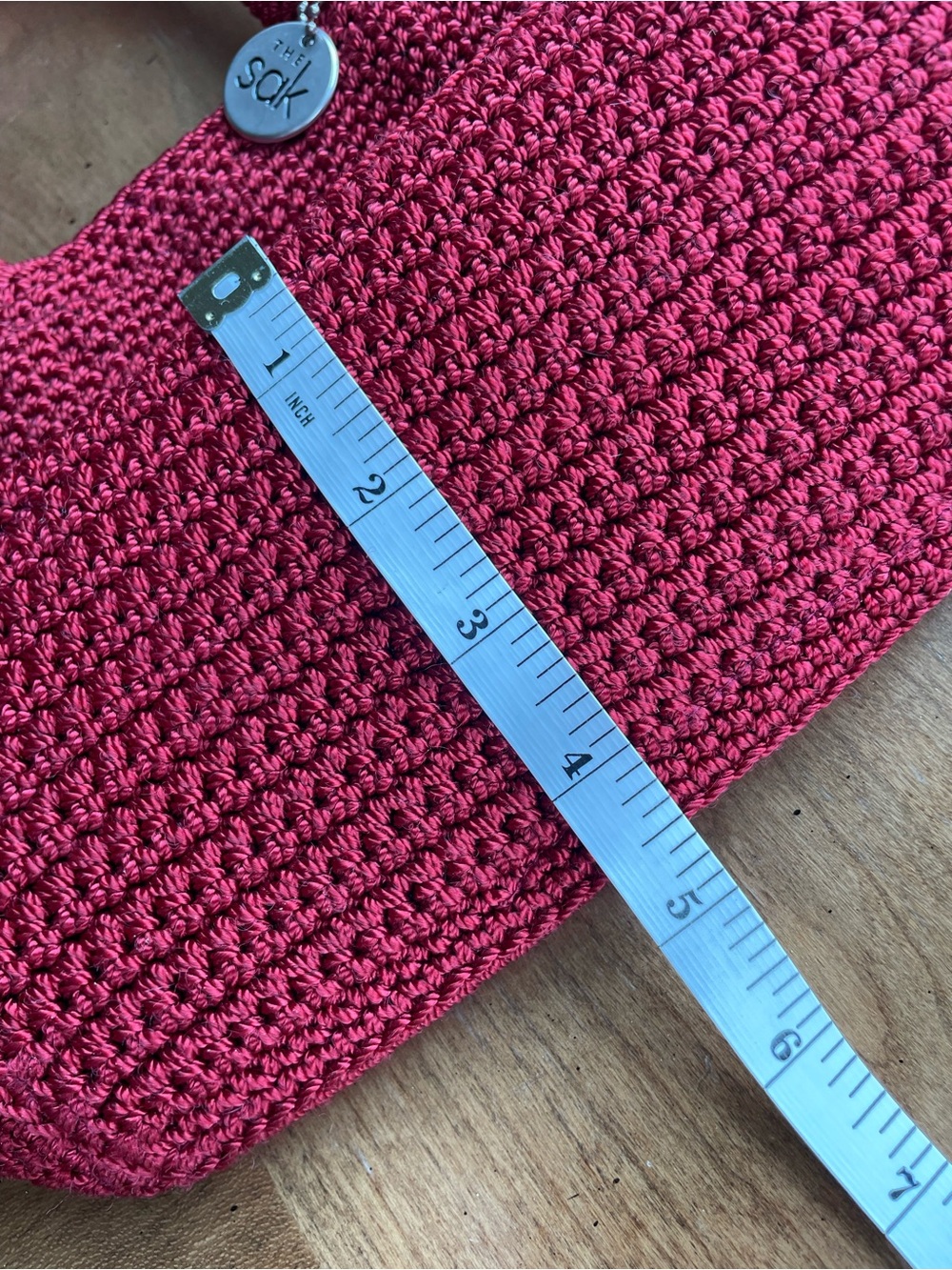 The Sak Red Crochet Top Handle Small Tote Bag - Picture 12 of 12